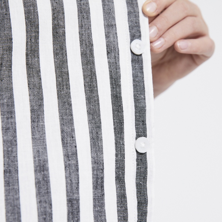 Short sleeve linen blend shirt "Tim Striped star" Black